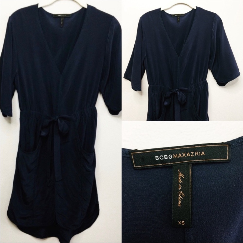 BCBG 100% silk dress in navy blue!